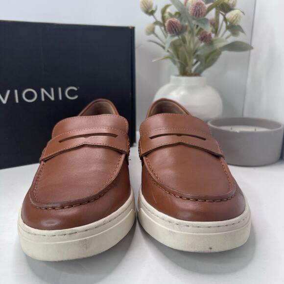 Vionic Thompson Slip-on Penny Loafers Casual Comfort Shoe Tan Men 9.5 Wide NWOB - Picture 2 of 10